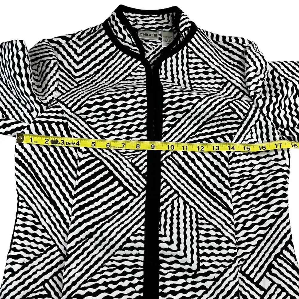 Chico's Jacket Women Size 0 Black White Stripes Pockets Structured Boxy Career